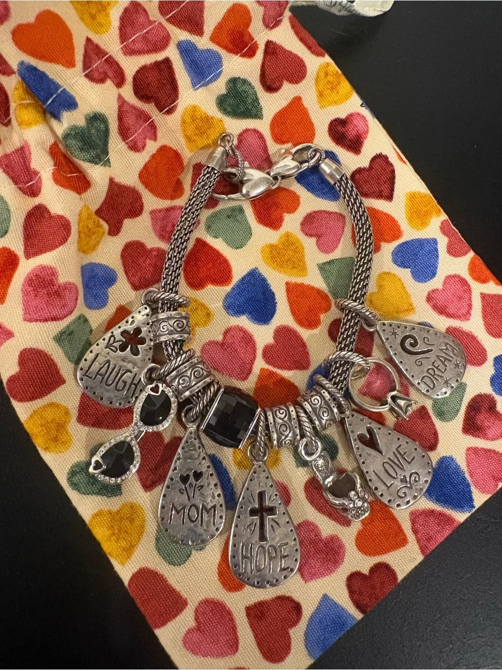 Brighton Silver Charm Bracelet with Black Accents